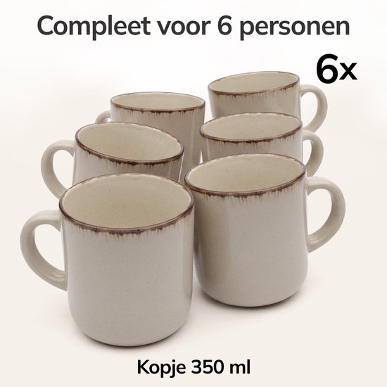 Pure Living Rustic Koffiekopjes - Beige - Set Van 6 (350 ml) - Massief Aardewerk - Landelijk Design - Magnetron & Vaatwasserbestendig — afbeelding 2