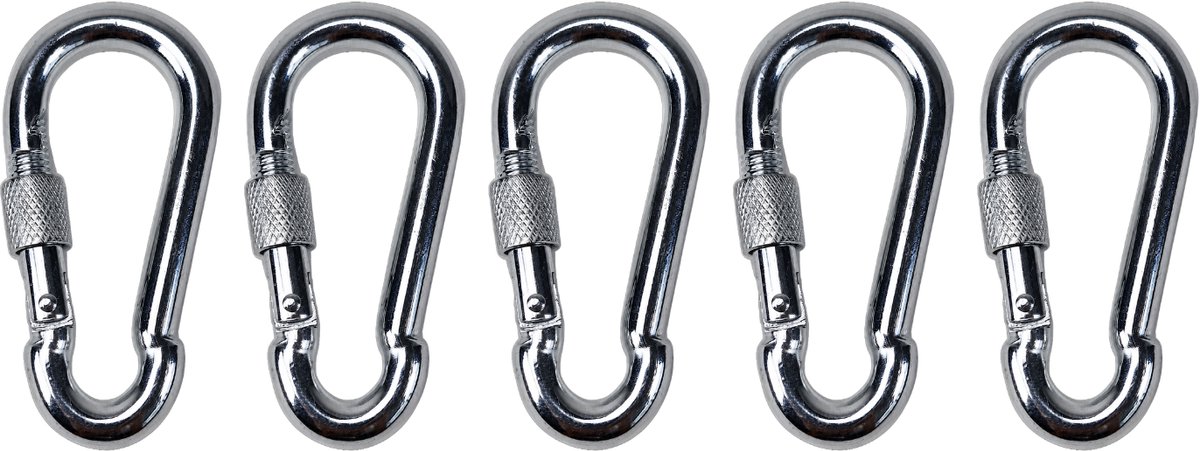 BCF-Products - Karabijnhaak - 7x70mm - 5 stuks - Verzinkt staal - met Schroefsluiting - Musketonhaak - Carabiner