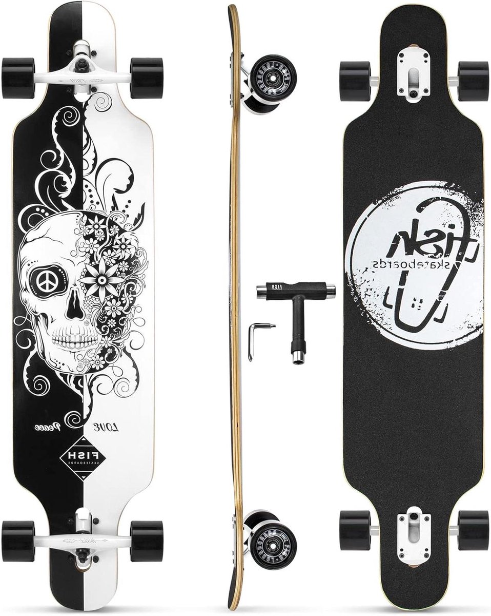Longboard Skateboard - Cruiser Board - Stad Cruisen - Dubbel Kickdeck - 104 cm - Paars-zwart