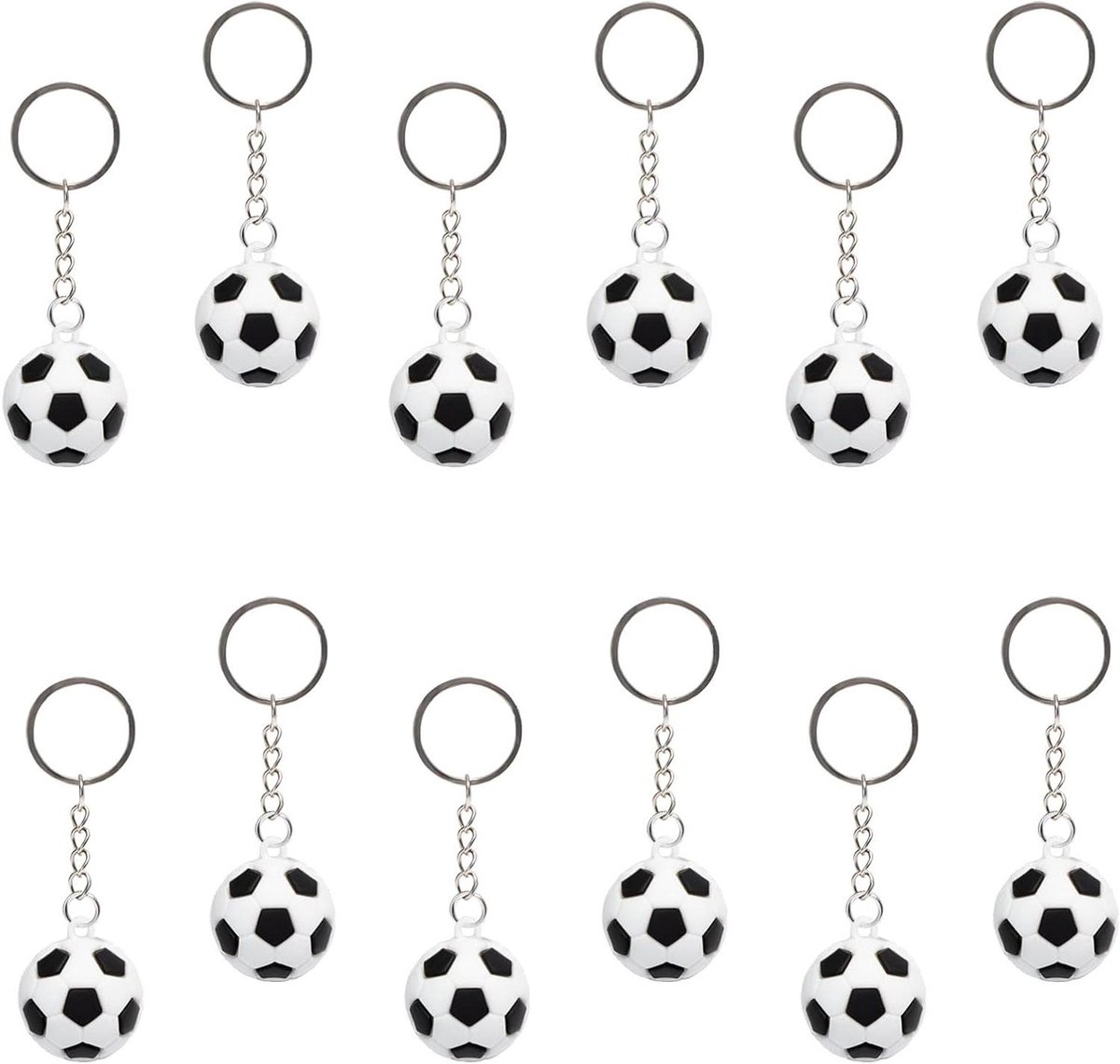 Voetbal Sleutelhangers - Kinder Gadget - Feest Decoratie - Realistisch Design - 12 Stuks - Zwart Wit
