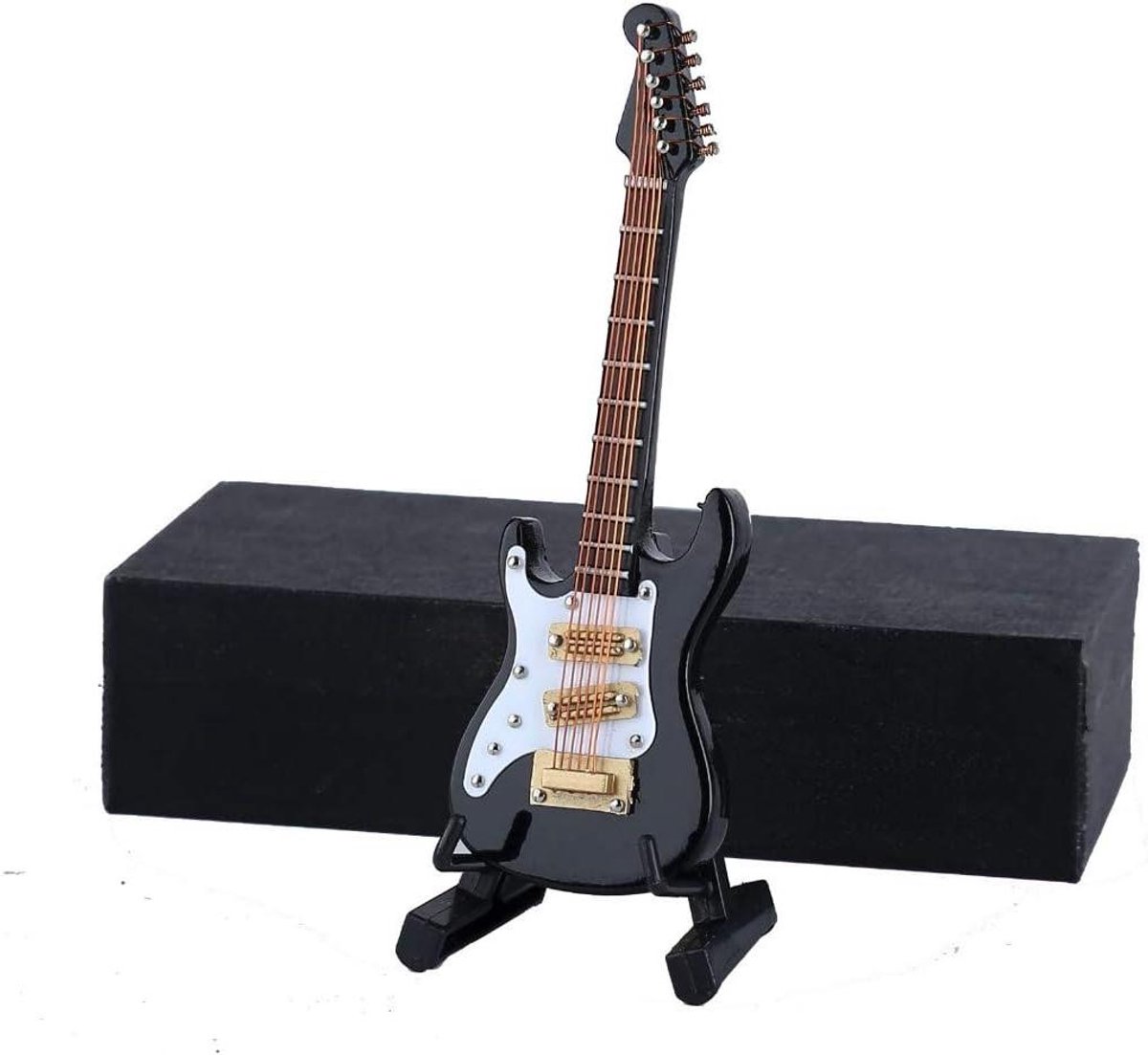 Miniatuur Gitaar - Poppenhuis Accessoire - Decoratie Display - Gedetailleerde Replica - 10 cm - Zwart