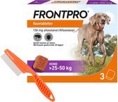 FRONTPRO XL - Vlooien en Teken Hond Tablet - 25 tot 50 kg - 3 Tabletten - Inclusief Vlooienkam
