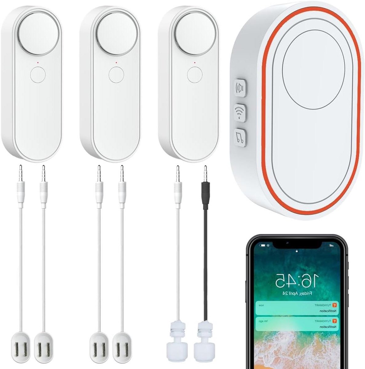 Wifi Watermelder Set - Slimme Sensor - Wateroverlast Voorkomen - 3-in-1 Detectie - 3 Sensoren 5m Kabel - Wit