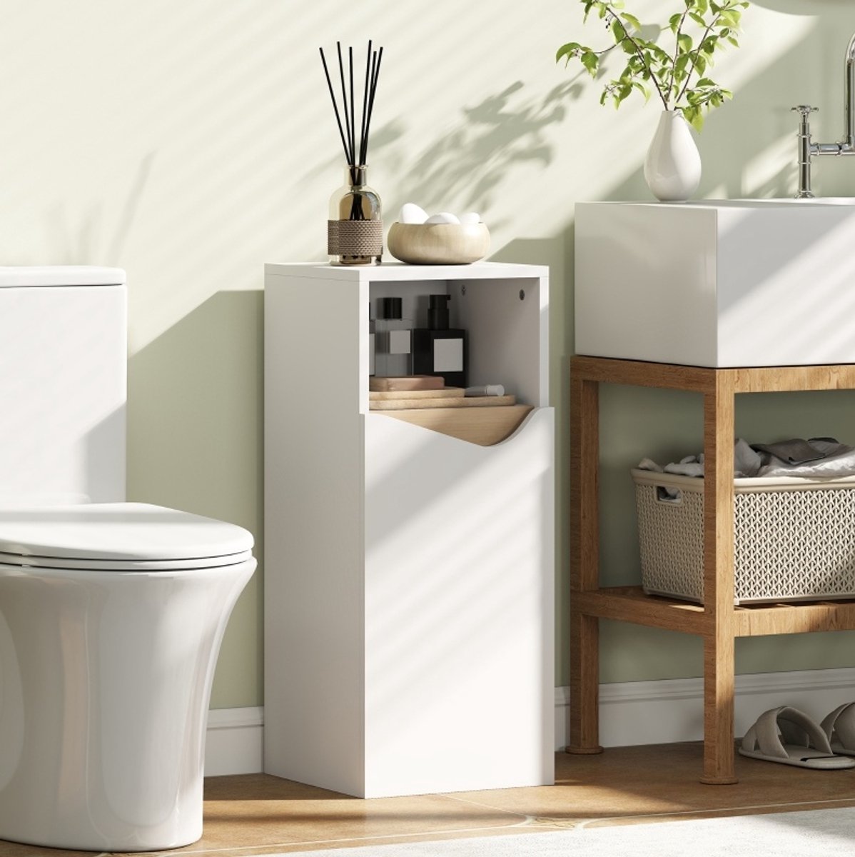 MEUNIQ smalle badkamerkast 30 x 30 x 71,5 cm met open vak, kastdeur en 3-voudig verstelbar