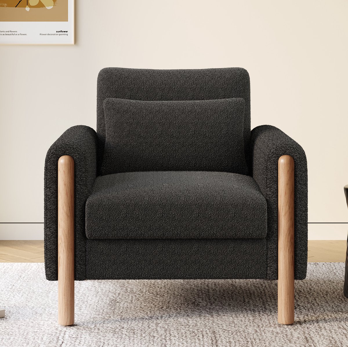 HAUSS SPOLE Fauteuil - Loungestoel Met Armleuningen - Zacht Teddy Design Met Dik Kussen - Voor Woonkamer, Kantoor En Slaapkamer - Donkergrijs
