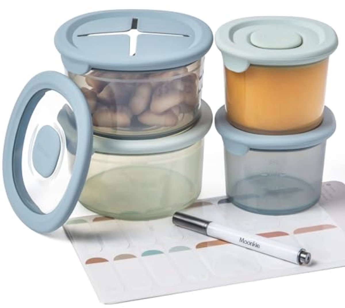 Nazik Living Siliconen Opbergdozen voor Babyvoeding, 100% Luchtdicht en Lekvrij, Magnetron- Vaatwasser- en Vriezerbestendig, 2-pak 4oz + 2-pak 8oz