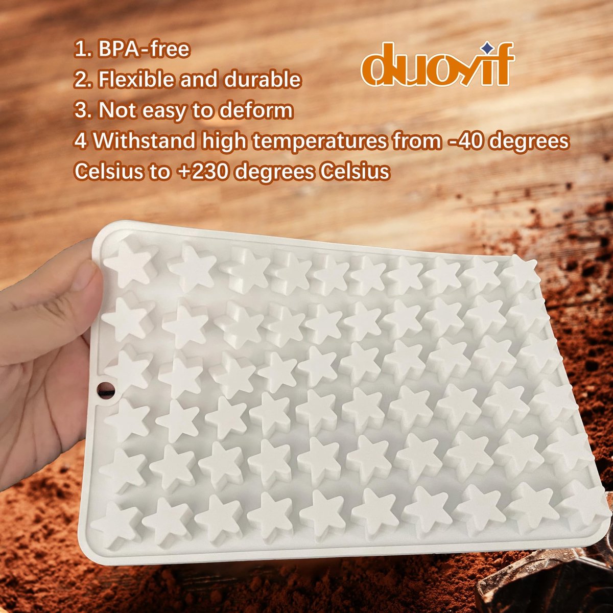 Dailygoods- Bakvorm 60 Holle Ruimtes - Stervormige Chocoladevorm - Stersnoepvorm - Siliconen Bakvorm - Duurzaam Materiaal - Flexibel en Herbruikbaar - Siliconen Mal