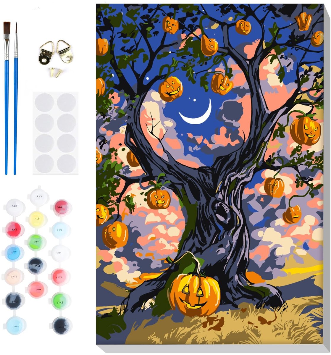 Dailygoods - Lxmsja Halloween Verf op Nummers Kit voor Volwassenen Beginner met Frame, Pompoen Volwassen Verf op Nummers Kits op Canvas, Kleur op Nummers voor Volwassenen, Geschenken voor Vrouwen Thuis