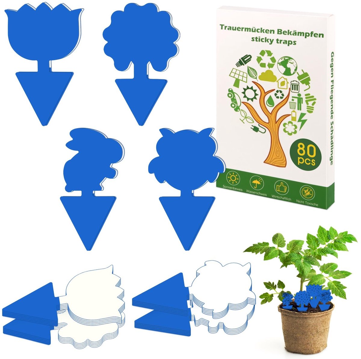 Dailygoods- Rouwmuggen Bestrijden 80 Stuks - Vliegenvanger Binnen/Buiten - Vliegenval - Bloempot - Veilig/Geurloos