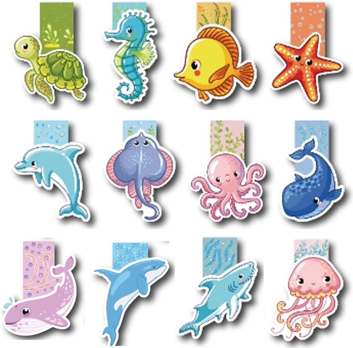 Magnetische boekenleggers 12 stuks - zeedieren thema - dubbele magnetische sluiting - ideaal voor lezen - SnelShoppen