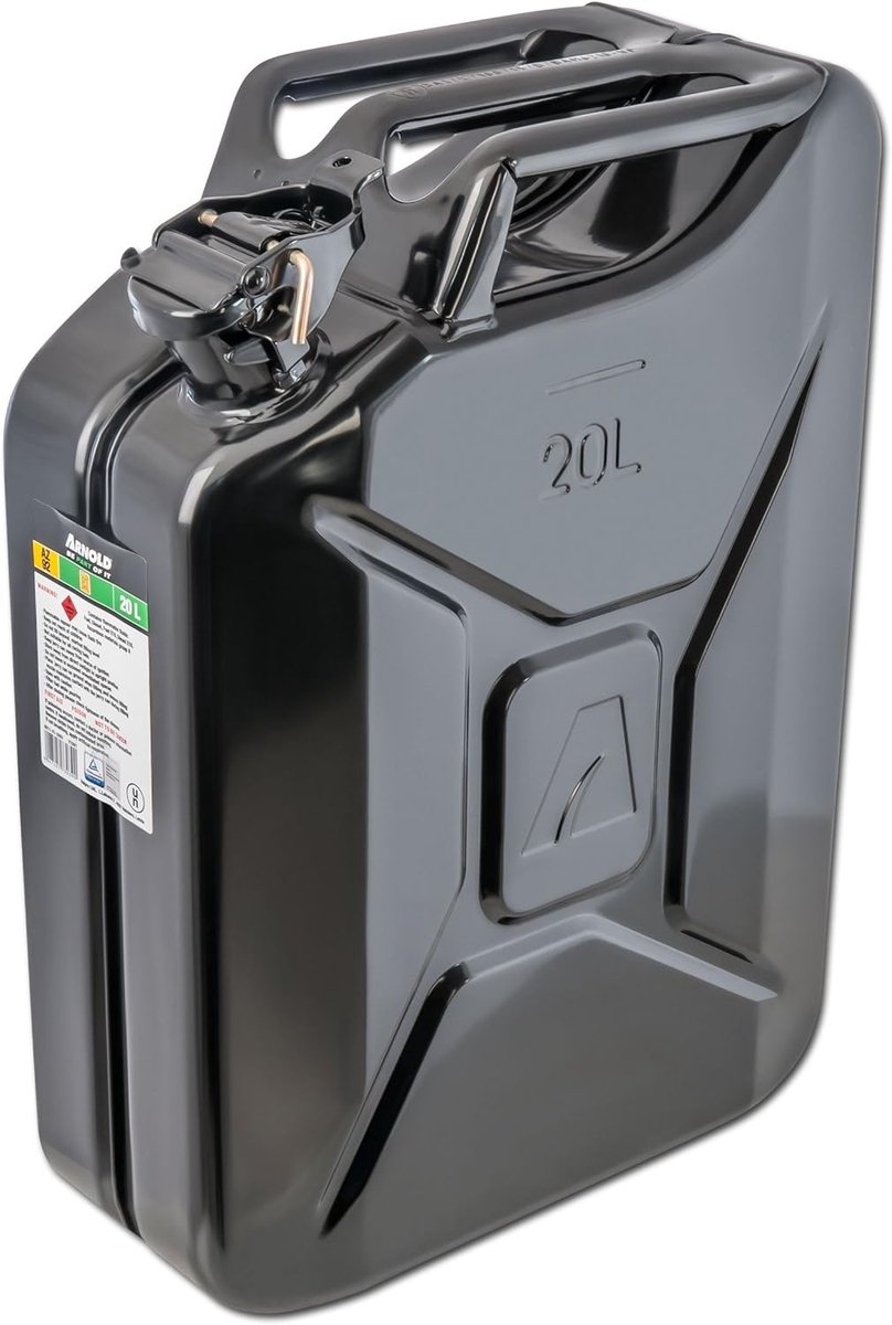Thijox - Metalen Jerrycan 20L Zwart - TÜV/GS Getest, Lichtgewicht & Stabiel voor Camping, Tuin, Feestgebruik - 0,9 mm Wanddikte
