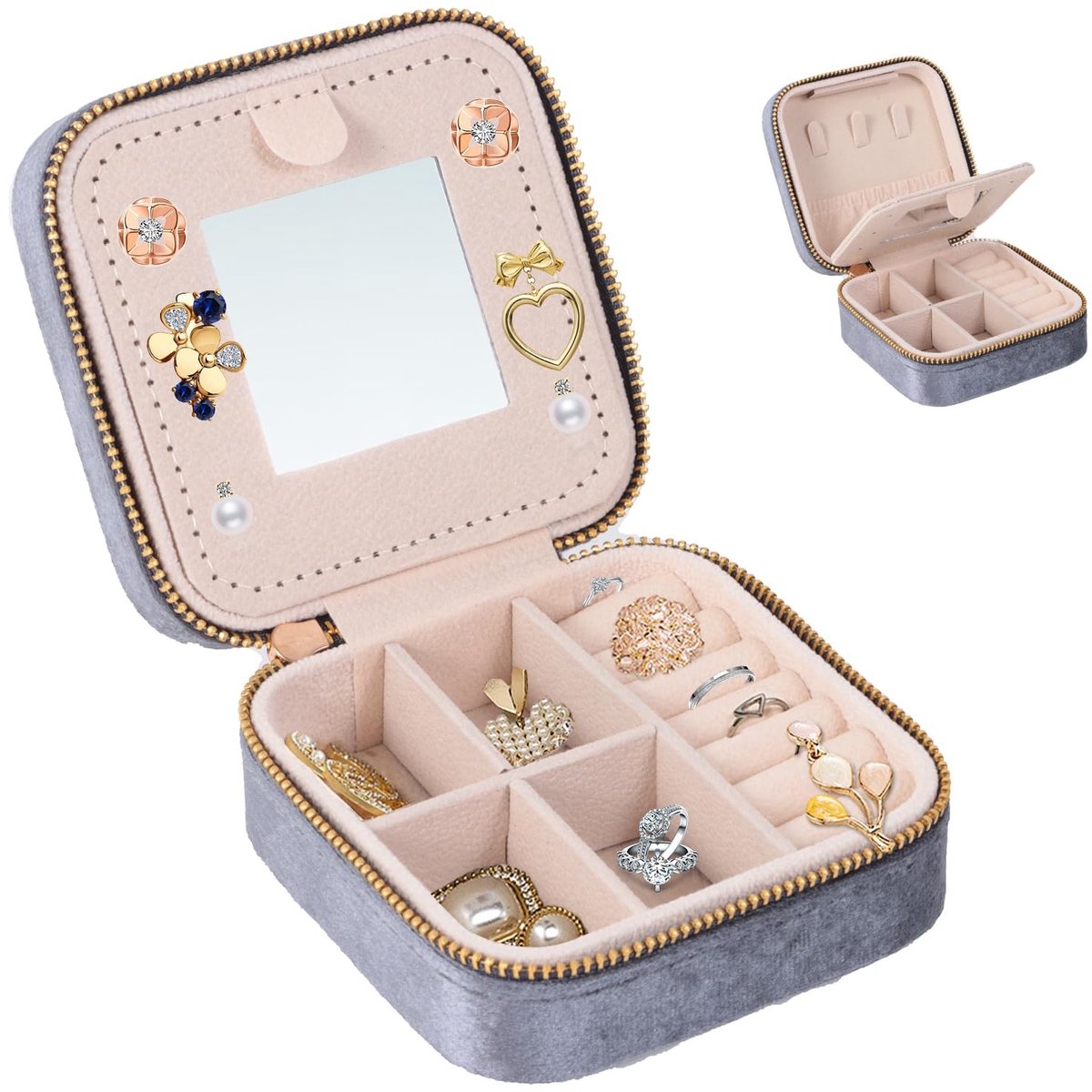 Dailygoods- Sieradendoosje Klein - Sieradenetui - Opbergdoosje - Reisdoosje - Met Spiegel - Duurzaam PU