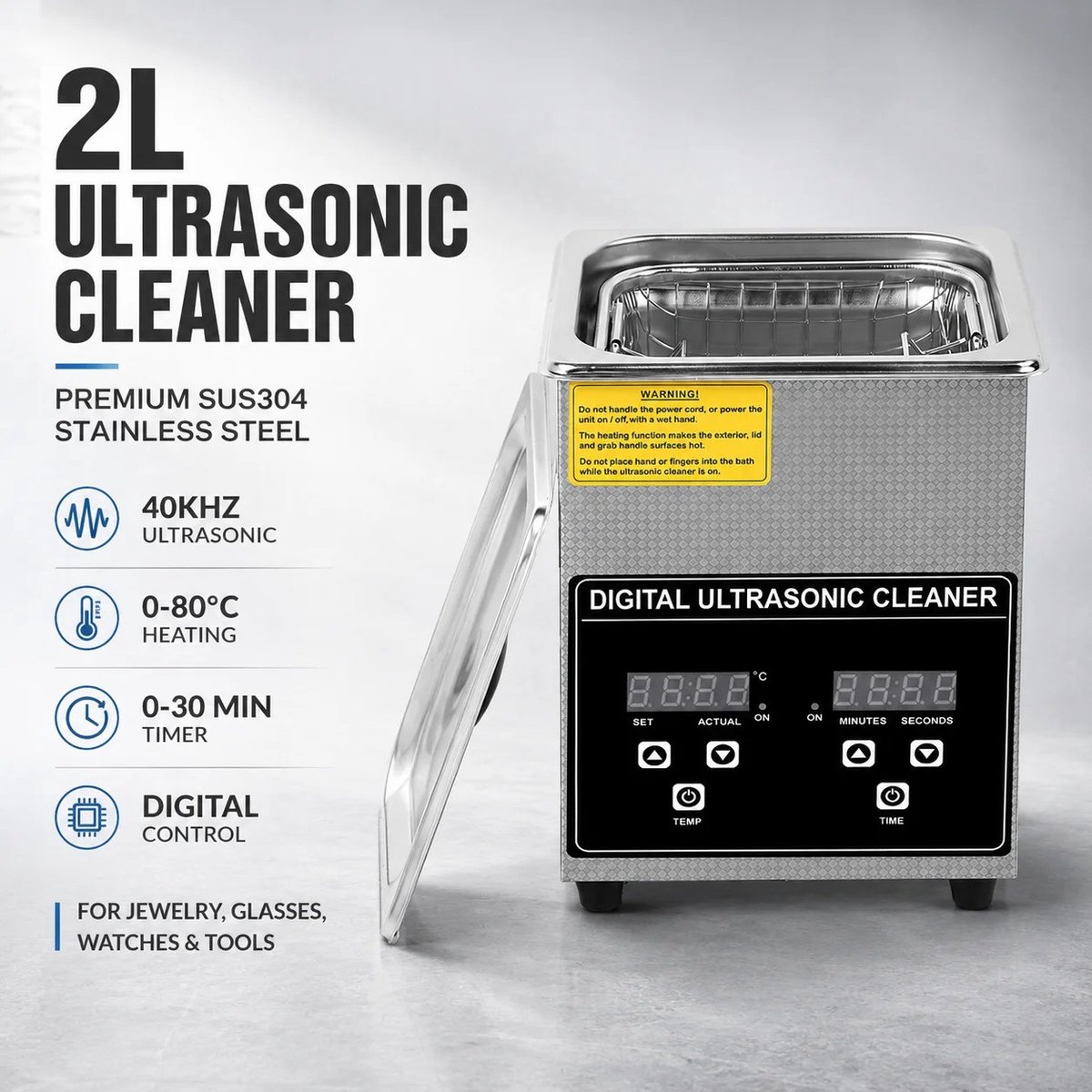 Dailygoods 2L digitale ultrasone reiniger, 40 kHz SUS304 roestvrijstalen reinigingsmachine met verwarmings- en timingfun
