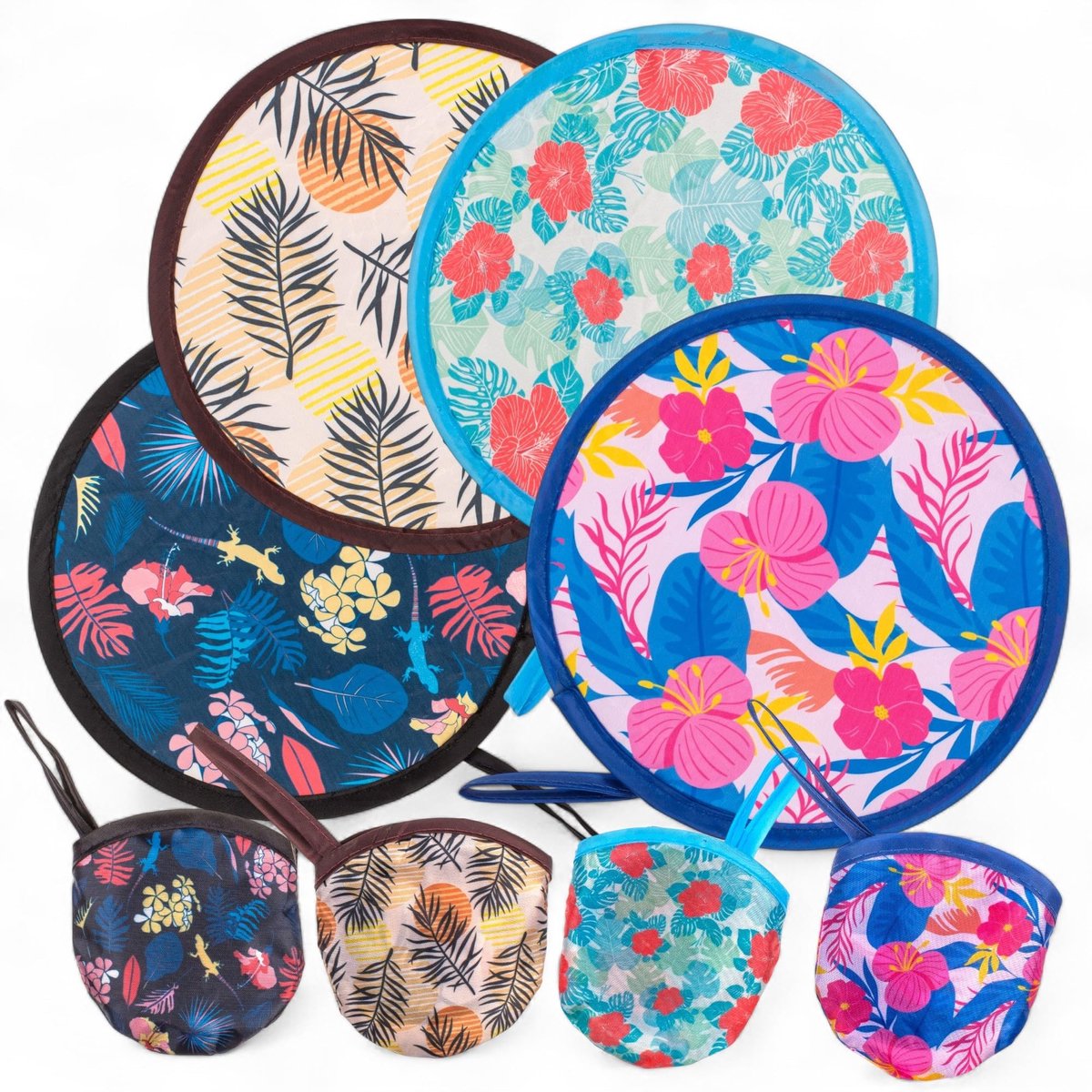 Dailygoods- Opvouwbare Vakken Set van 4 - Handwaaier - Compact en Lichtgewicht - Diameter 20 cm - Opbergtas - Ideaal voor Festivals en Reizen
