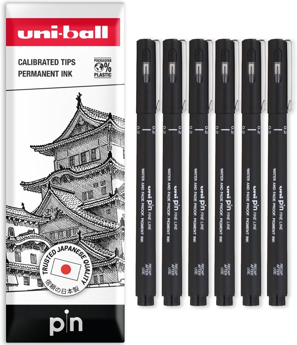 Thijox - Uni-Ball PIN Fineliners | Zwarte Fijnpuntige Schrijfpennen | Water- & Vervaagbestendige Inkt | Ideaal voor Schetsen, Scrapbooking, Omlijnen,