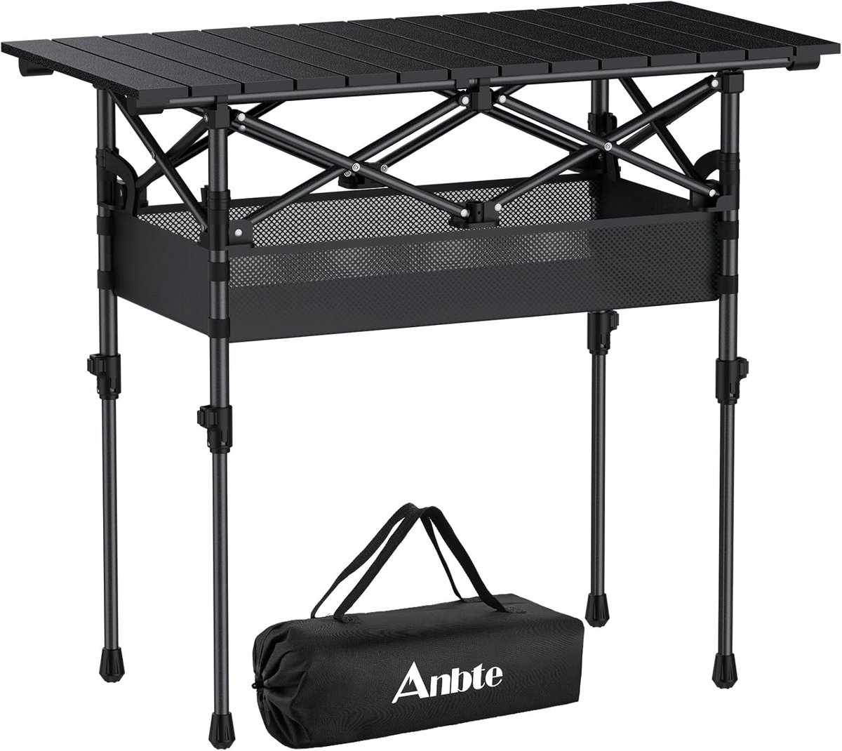 Thijox - 3 ft Roll Top Campingtafel Aluminium Opvouwbaar met Verstelbare Hoogtes, Lichtgewicht, Waterdicht, Ideaal voor BBQ, Picknick, Reis, Zwart 81,