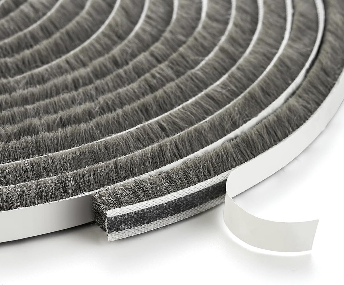 Thijox - Zelfklevende Borstelafdichtingsstrip 9mm x 23mm Grijs | 10m Tochtstopper voor Schuifdeuren, Kledingkasten, Insectenwerend en Luchtafsluitend