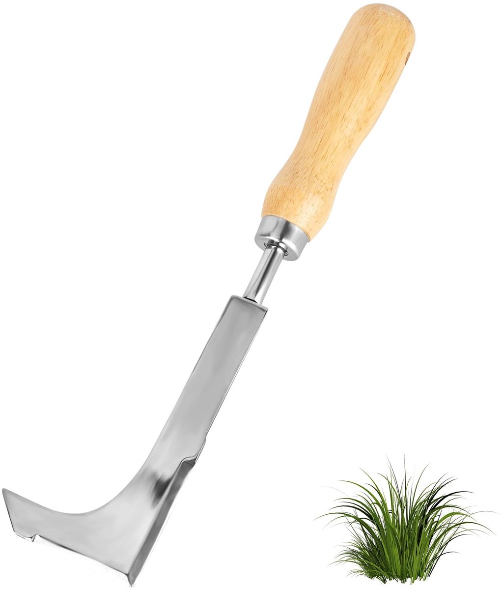 Inovra - Voegenschraper, onkruidsteker van roestvrij staal, houten handvat, roestvrijstalen kop met maat, onkruidsteker voor het verwijderen van onkruid, planten van groenten, bloemen, graven, snoeien en snijden