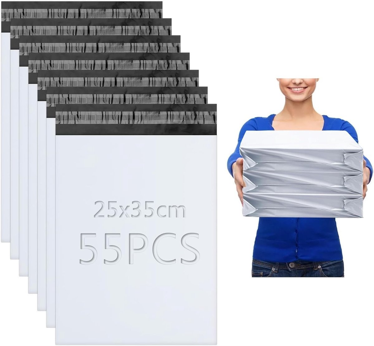 Verzendzakken 55 stuks, 25 x 35 cm, ondoorzichtig, zelfklevende verpakking voor kleding, scheurbestendig, veilig verzenden, duurzame verpakkingen