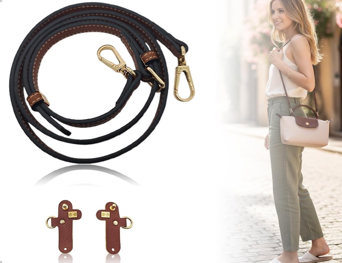 Verstelbare schouderriem voor tassen, mini-optie, gepersonaliseerd, geen boren nodig, kleur cognac, perfect voor elke gelegenheid