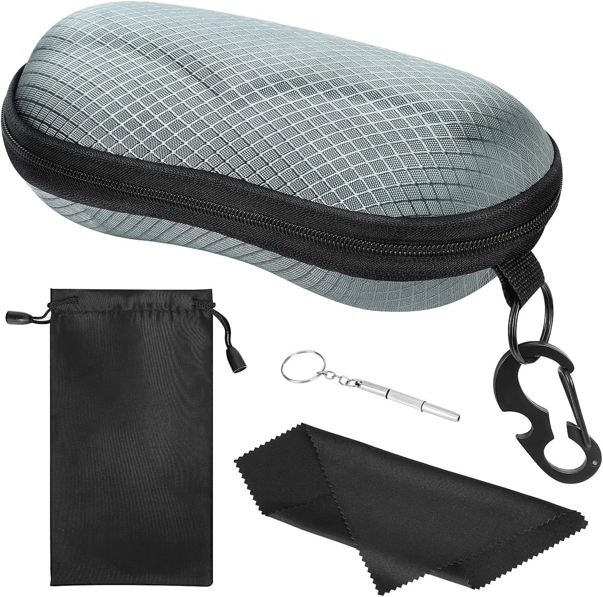 EVA Semi Hard Shell Zonnebril Etui, Unisex Brilhouder met Metalen Ophanghaak voor Bescherming en Opslag