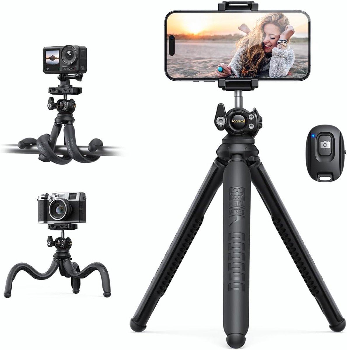 SnelShoppen - Flexibel Smartphone Statief - Mini Camera Statiefhouder voor Telefoon en Camera - 360° Draaibaar Reizen Statief Mount voor Livestreaming