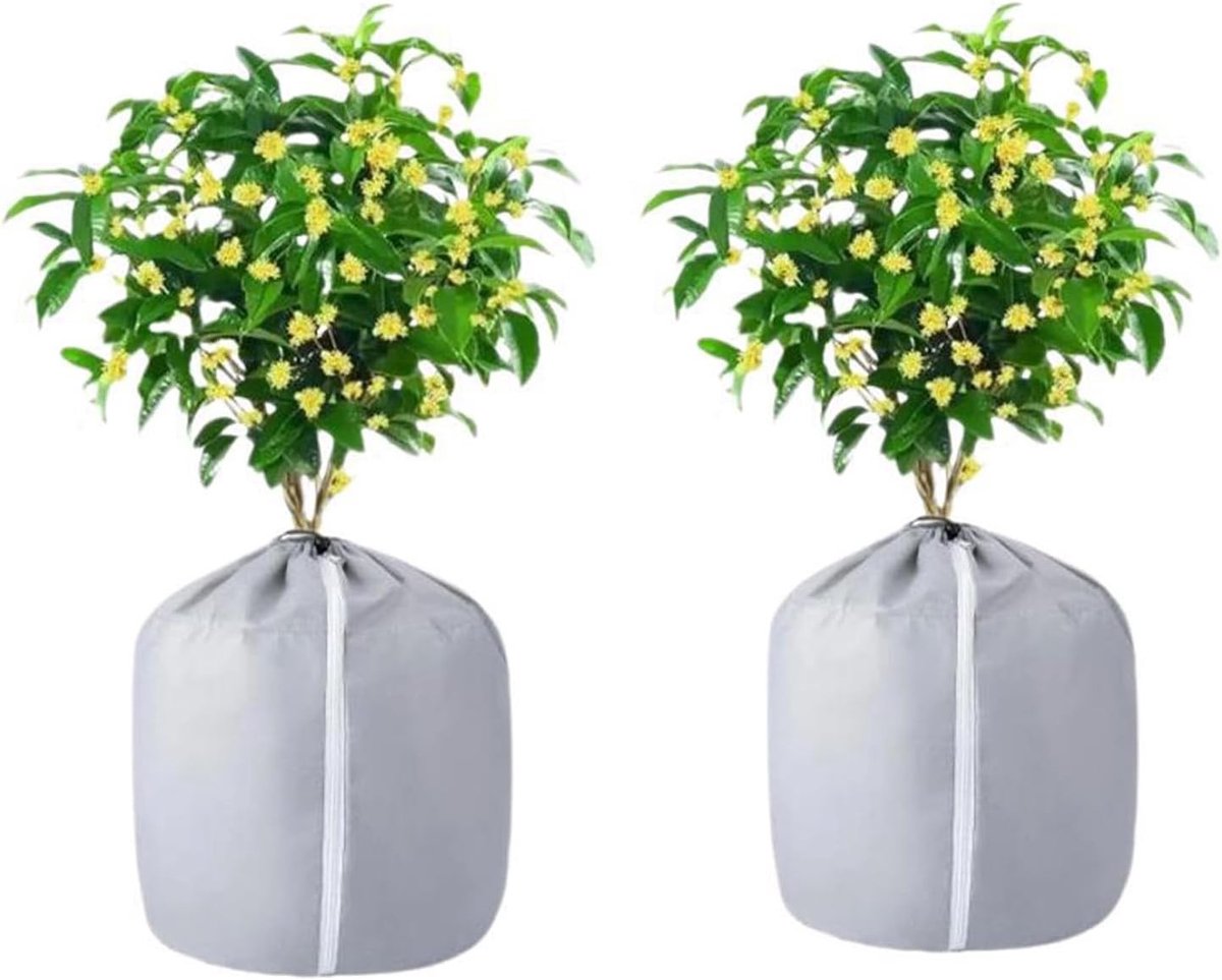 2 Stuks Frostbescherming Planthoezen, 45 x 50 cm Winterbescherming met Rits en Trekkoord voor Tuinplanten en Bloembakken