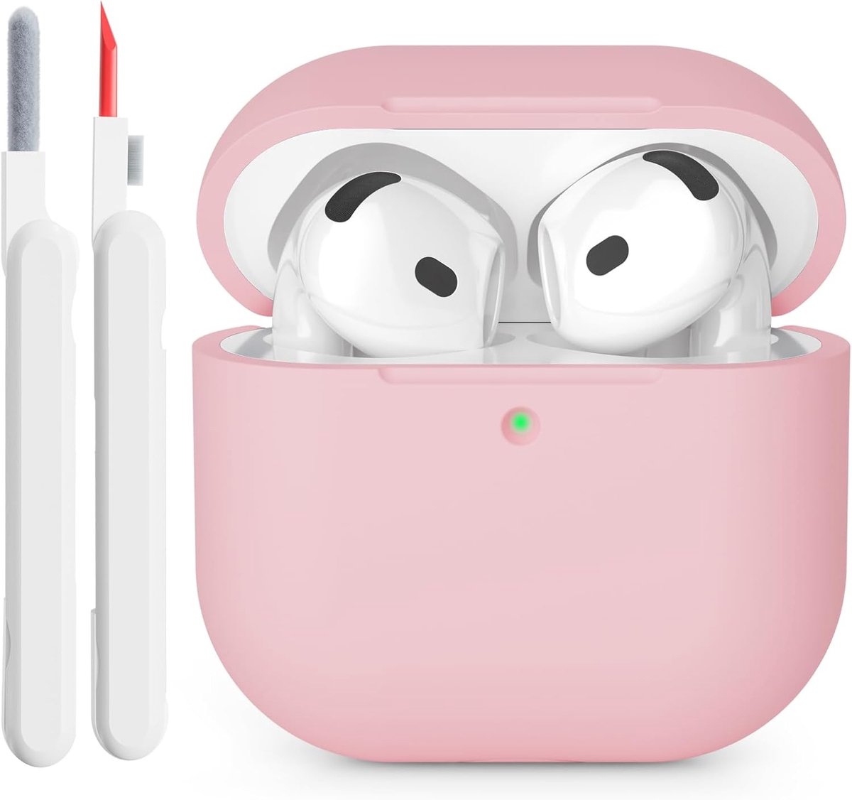 SnelShoppen - Silicone Hoes voor AirPods 4 2024 - Schokbestendige Volledige Bescherming - LED Voorzijde Zichtbaar - Inclusief Reinigingskit - Zacht Si