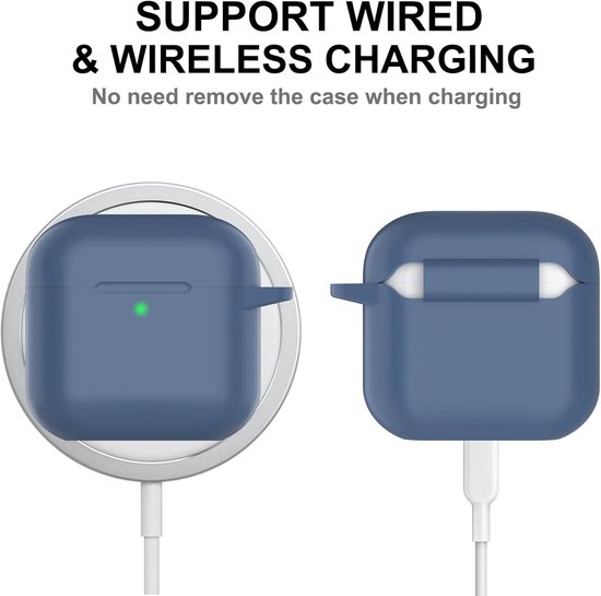 hoes voor AirPods 4 2024, beschermende siliconen Case voor AirPods 4e 2024 Skin Front LED zichtbare siliconen cover met karabijnhaak, Middernachtblauw — afbeelding 3