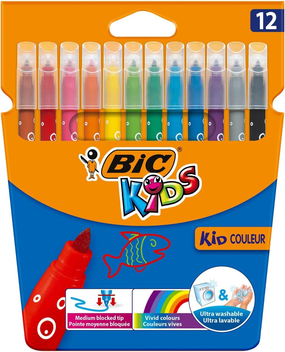 Thijox - Gekleurde Viltstiften voor Kinderen - 12 Stuks Medium Punt in Diverse Kleuren - Ideaal voor Knutselen, Scholen en Creatieve Projecten