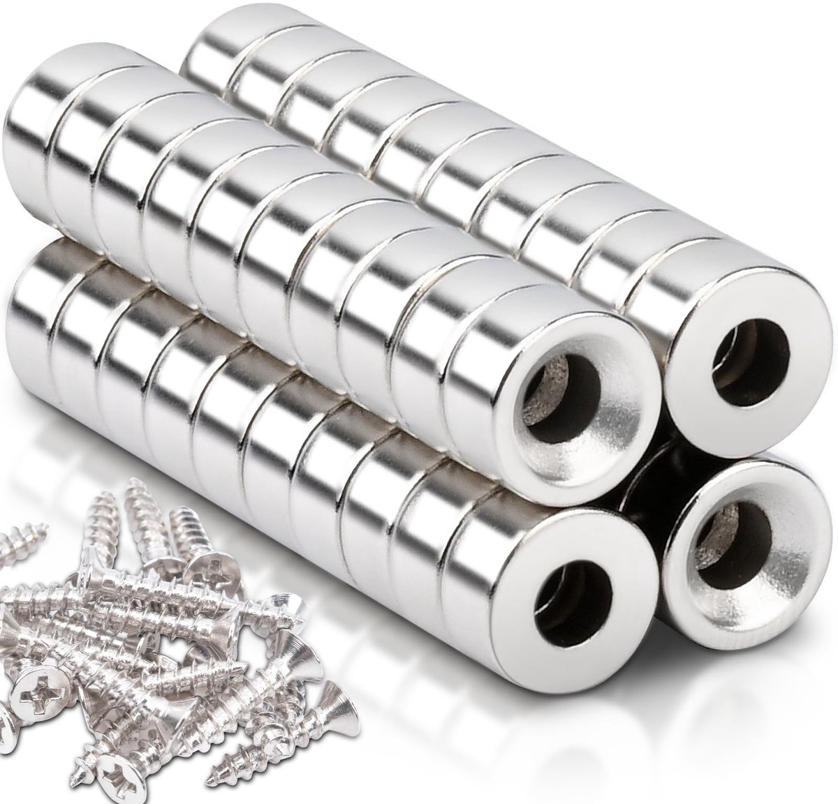 Inovra- Neodymium Magneten Sterk - 10 x 5 mm - Gat 4 mm - Set van 40 Stuks - Voor Magneetbord/Koelkast - Verzonken Stalen Capsule