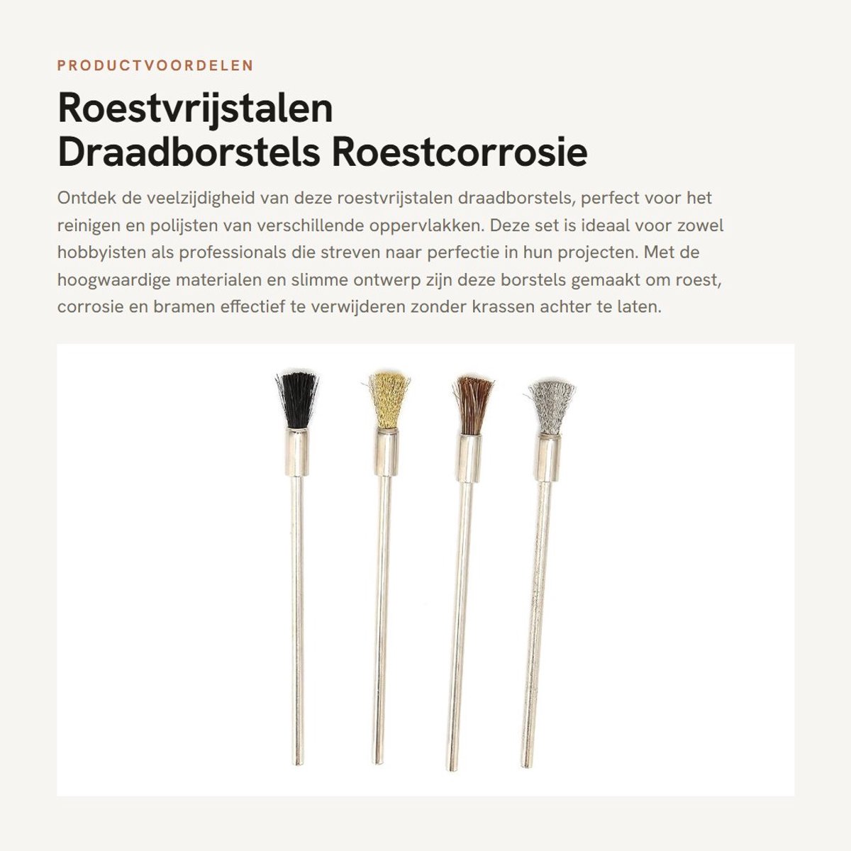 Inovra- Draadborstels Premium Materiaal - Roestvrijstalen Borstel - Koperen Borstel - Varkenshaarborstel - Paardenmanenborstel - Set van 4 - Borstelset