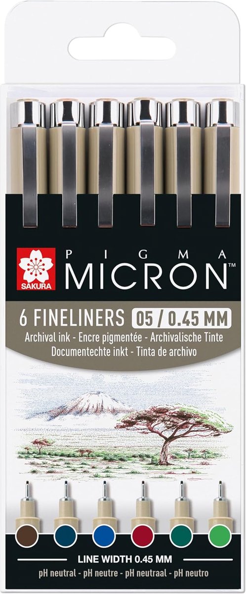SnelShoppen - Fineliner Set Aardkleuren 0,45 mm - 6 Waterdichte Pennen voor Professioneel Tekenen en Illustreren - Perfect voor Creatieve Projecten