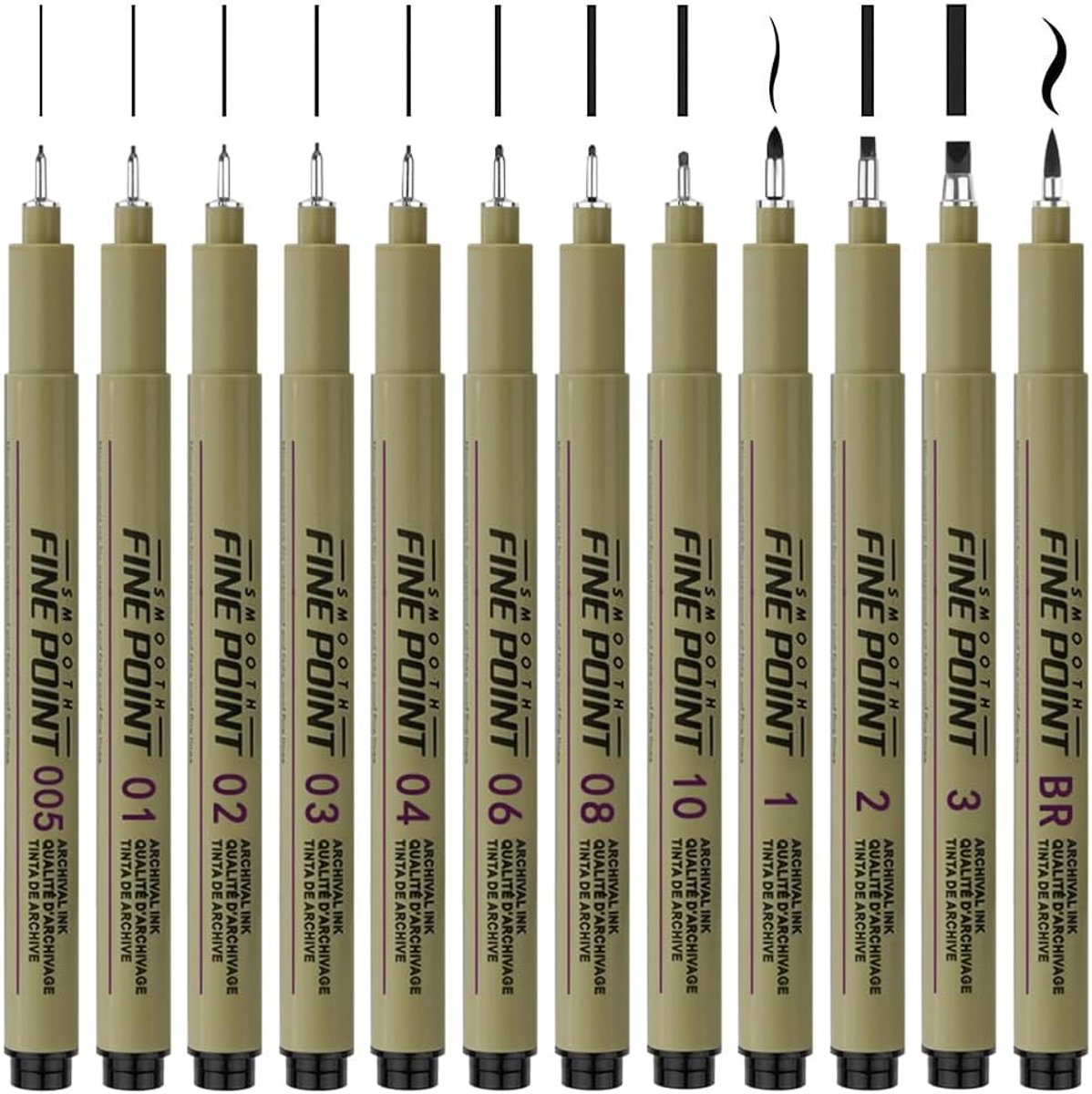 SnelShoppen - Micron Fineliner-penset 12 stuks, zwarte precisiestiften met verschillende lijnbreedtes voor kunstenaars en illustraties, ideaal voor sc
