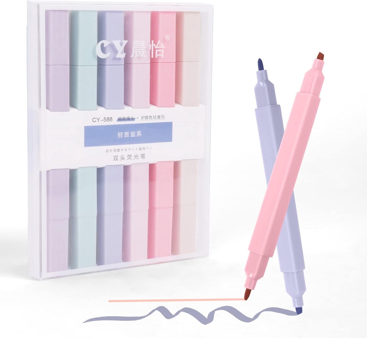 Thijox - Pastel markeerstift set van 6 stuks, dubbelzijdige markeerstiften met beitelpunten, snel drogende gekleurde markers voor notities, bijbelstud