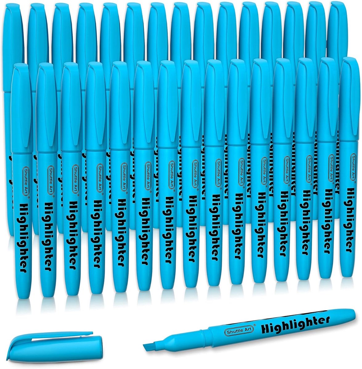 SnelShoppen - 30 Blauwe Markeerstiften - Droog-Snel, Niet-Giftig, Beitelpunt - Heldere Kleuren voor School, Huis, Creatief Gebruik, Volwassenen en Kin