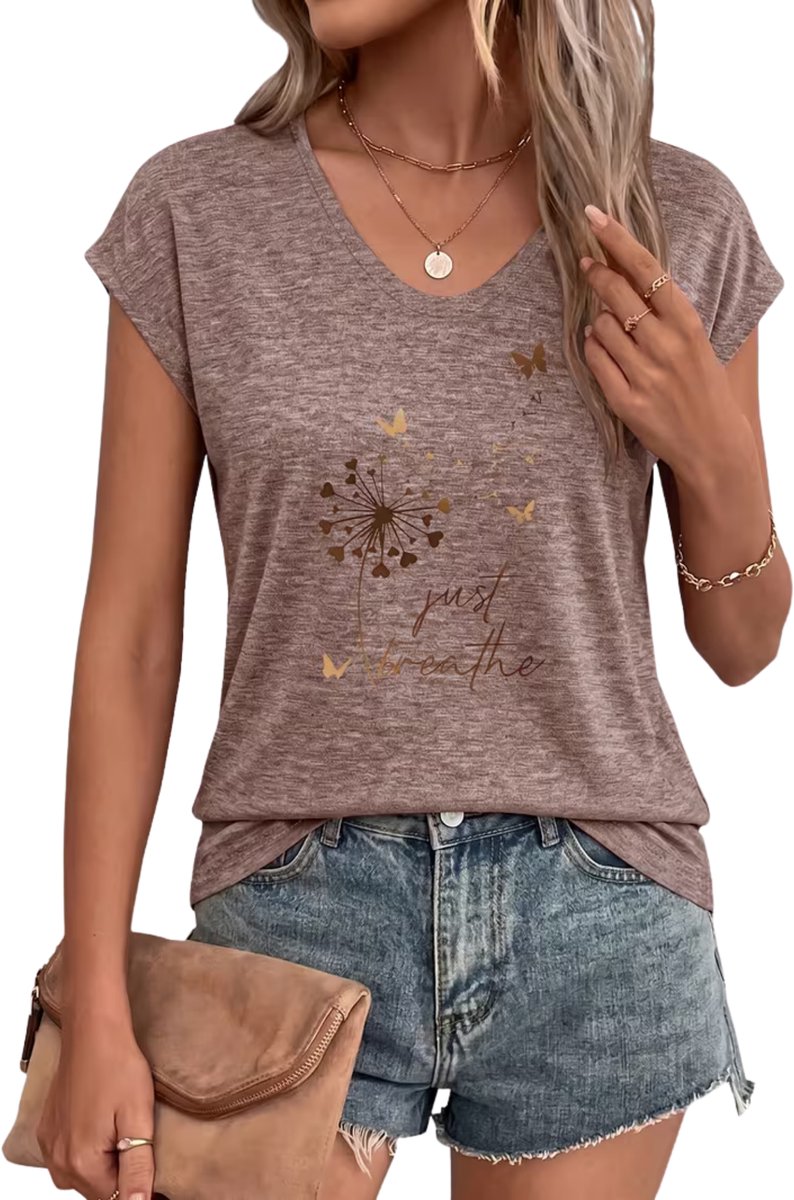 Currero Topje Dames - Top Kleding - Shirt - Blouse - Kort - Volwassen - Koffie Koffiekleur