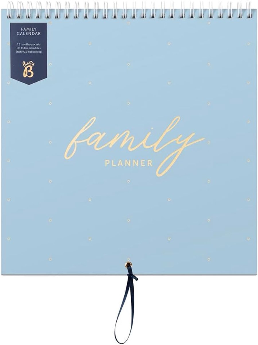 Thijox - Busy B Wandkalender 2026 - Familiekalender Poederblauw met 5 Kolommen en Opbergvakken, Maandkalender voor Drukke Gezinnen met Kleurgecodeerde