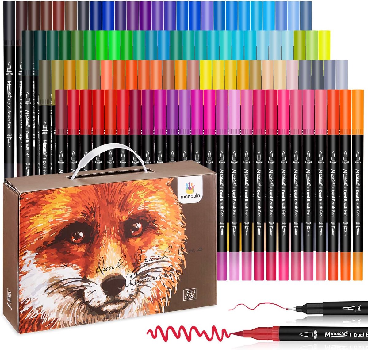 Thijox - Set van 100 Viltstiften, Aquarelmarkers, Dubbele Punt Tekstmarkers, Bullet Journal Pennen voor Kalligrafie, Handlettering, Kunstenaars MA-100