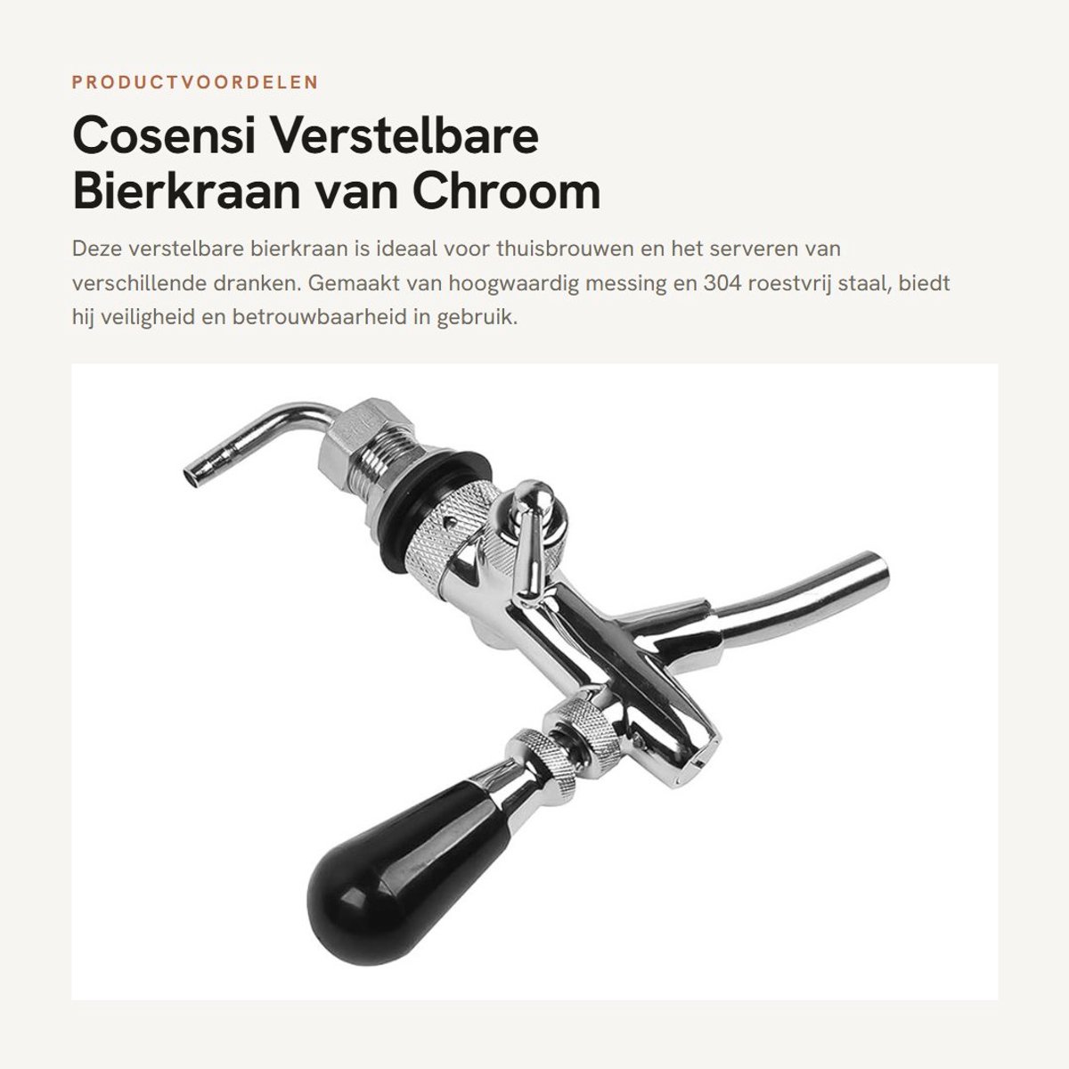 Inovra - Verstelbare Bierkraan van Chroom met Tapbiervatkoppeling