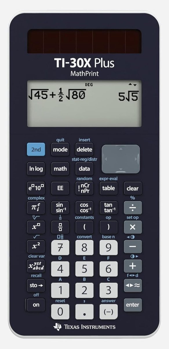 Thijox - TI 30 X Plus Mathprint Rekenmachine, Zwart, Hoge Resolutie, Brede Regressiemodellen, Testbeveiliging, Geschikt voor Wiskunde en Wetenschappen