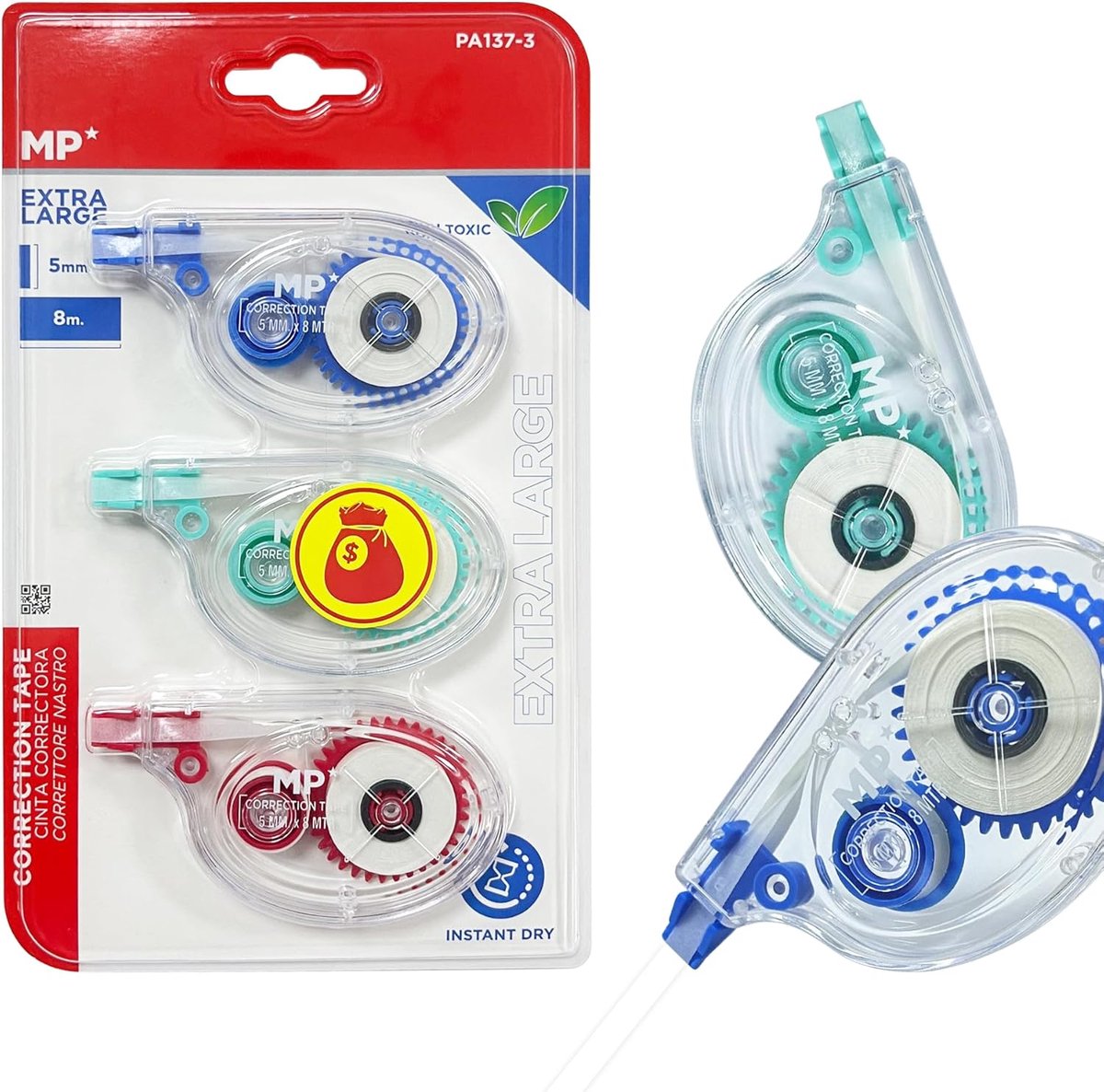 Thijox - Pak van 3 Correctierollers - 8m x 5mm - Transparante Mechanisme - Perfect voor School, Kantoor, Creatief Werk en Hobby's