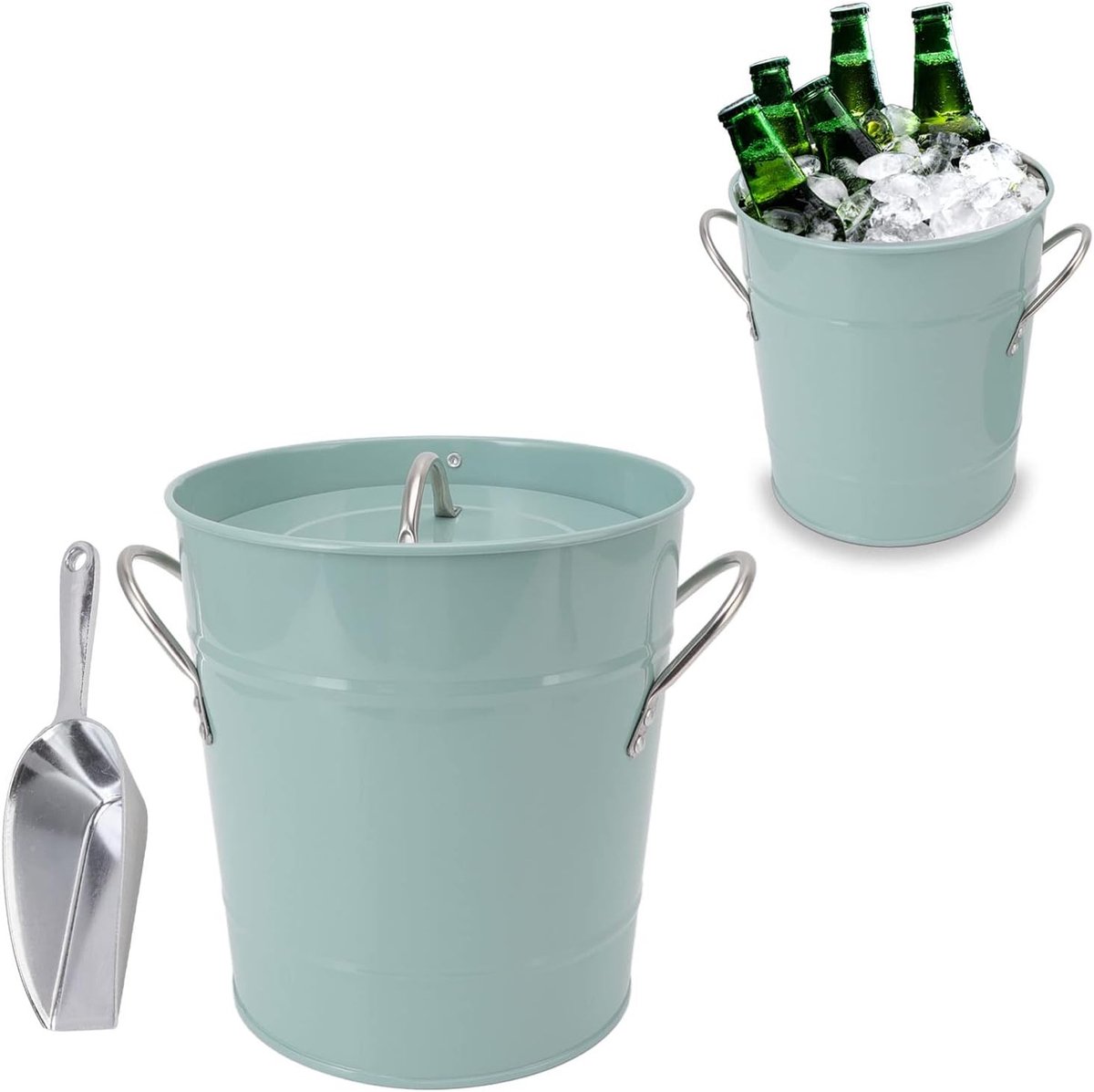 Dubbelwandige ijsemmer met deksel en ijslepel, ideaal voor wijn en champagneflessen, 19,5 x 20,5 x 16 cm, blauw, perfect voor feesten en evenementen