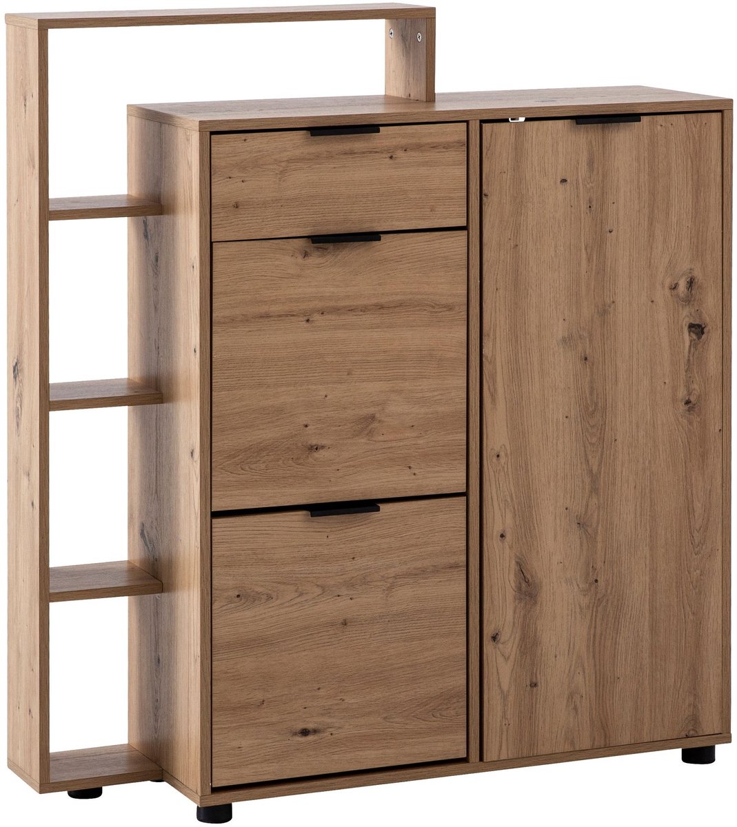 Ervesto Schoenenkast WL6.878 - Schoenenkast - Halkast - Eiken Decor 98x110x30 cm - Met Lade En Open Vakken - Modern Opbergmeubel