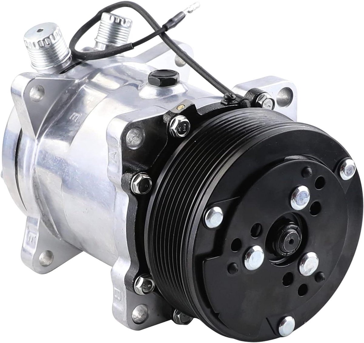 Auto Airco Compressor - Koeling Motor - Klimaatregeling Voertuig - 12 Volt Elektrisch - PV7 Koppeling - Zwart