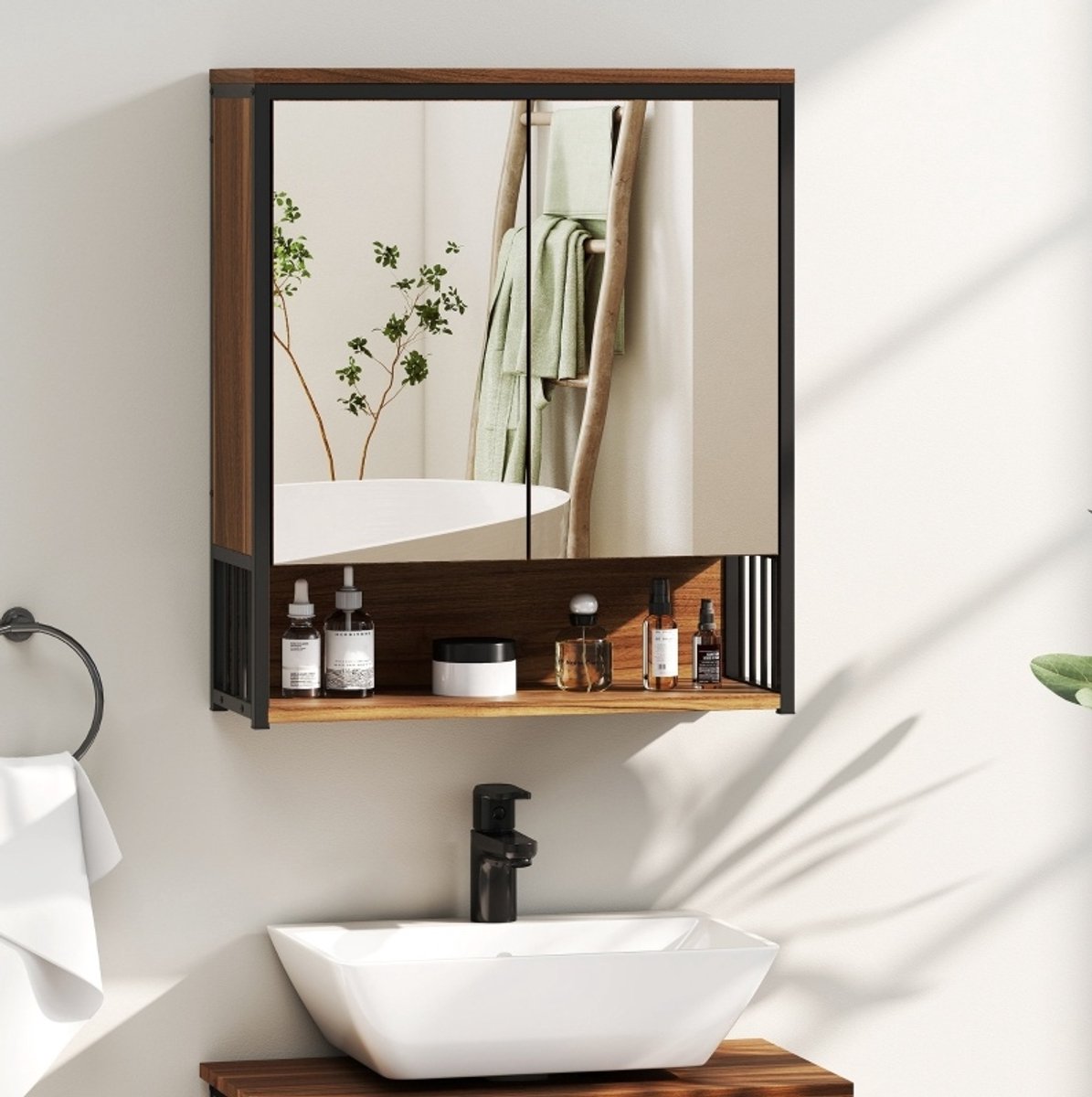 MEUNIQ wandgemonteerde badkamerspiegelkast 56 x 20 x 65 cm met spiegeldeuren, soft-close d
