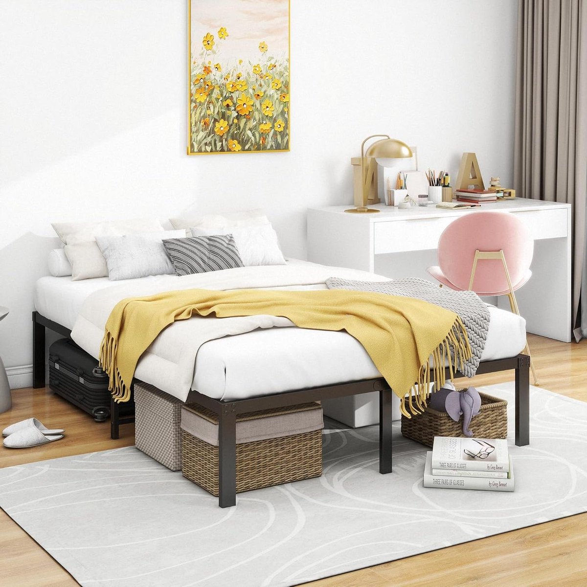 Metalen Bedframe - Platformbed Stevig - Slaapkamer Inrichten - Veel Opbergruimte - 120 x 200 cm - Zwart