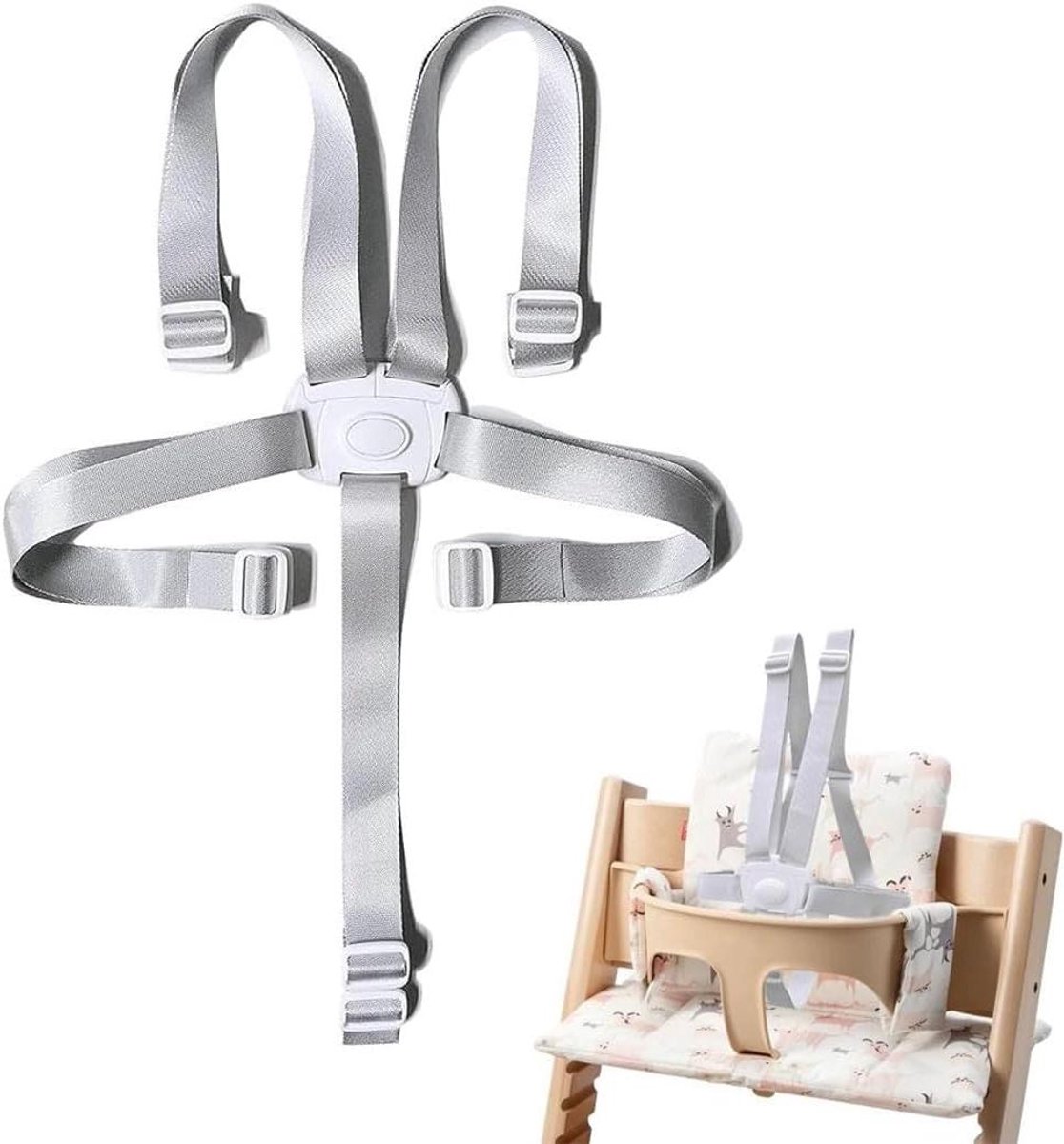 Kinderveiligheidsgordel - Hoge stoelriem - Babyveiligheid thuis - Verstelbaar 5-punts harnas - 25 x 17 x 2 cm - Grijs