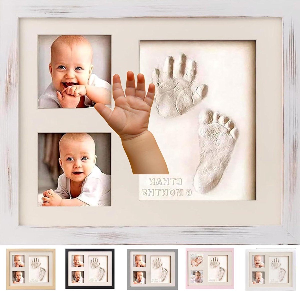 Baby Aandenken Frame - Handen Voeten Set - Herinneringen Maken - Luchtdrogende Klei - 30 x 25 cm - Wit