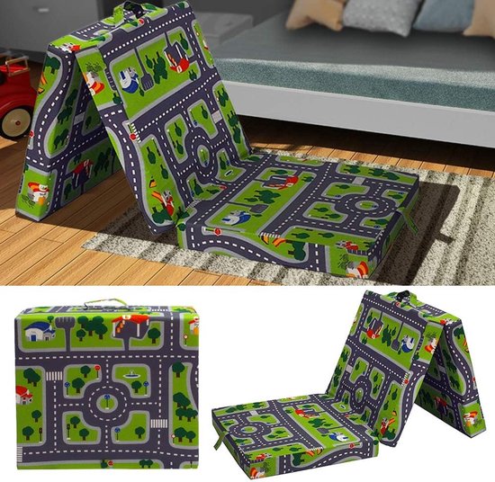 3-Delig Vouwmatras Logeerbed - Schuimmatras 190 x 70 cm Groen/Blauw — afbeelding 3